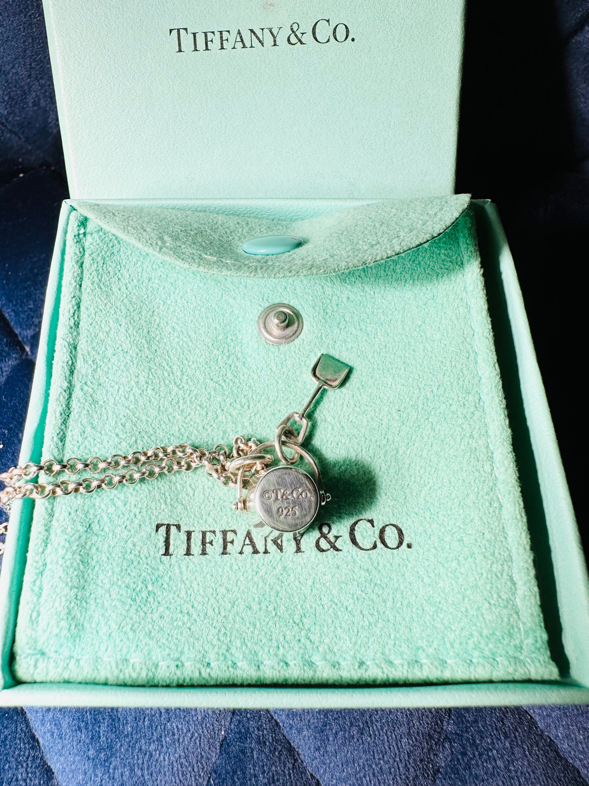 Tiffany & Co. Blue Enamel Logo Bucket Shovel Charm - RARE - Flamingo Gems